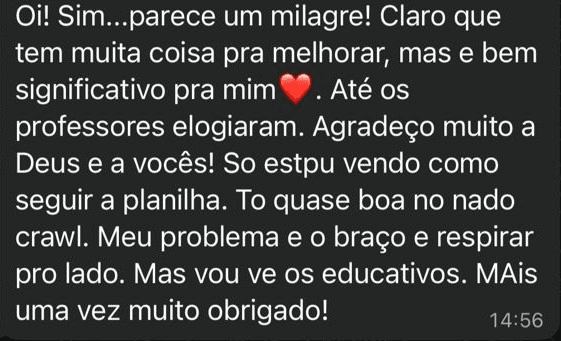 Depoimento de aluno do Personal Swim 2